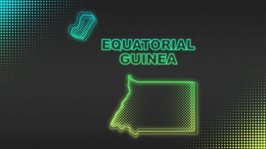 Neon Equatorial Guinea Map Outline Futuristic Digital Glow Halftone Illustration