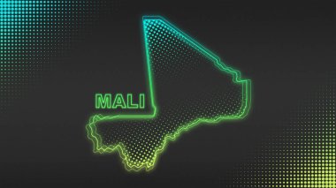 Neon Mali Harita Taslak Fütüristik Dijital Parıltı YarıTonlama İllüstrasyonu