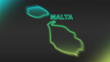 Neon Malta Map Outline Futuristic Digital Glow Halftone Illustration