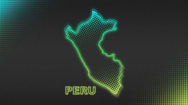 Neon Peru Haritası Taslak Fütüristik Dijital Parıltı YarıTonlama İllüstrasyonu