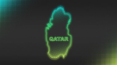 Neon Katar Haritası Taslak Fütüristik Dijital Parıltı YarıTonlama İllüstrasyonu