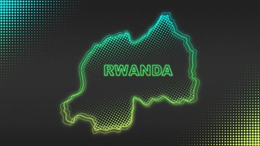 Neon Ruanda Haritası Taslak Fütürist Dijital Parıltı YarıTonlama İllüstrasyonu