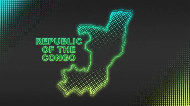 Kongo Haritasının Neon Cumhuriyeti Fütüristik Dijital Işıltı Yarım Tonlama İllüstrasyonu