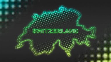 Neon Switzerland Map Outline Futuristic Digital Glow Halftone Illustration