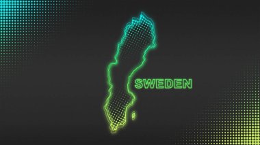 Neon Sweden Map Outline Futuristic Digital Glow Halftone Illustration