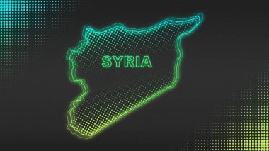 Neon Suriye Haritası Fütürist Dijital Işıltı Yarıton İllüstrasyonu