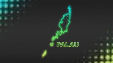 Neon Palau Map Outline Futuristic Digital Glow Halftone Illustration