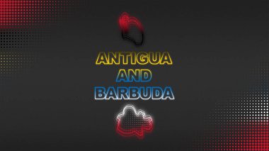 Neon Antigua and Barbuda Map Outline Futuristic Digital Glow Halftone Illustration