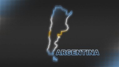 Neon Argentina Map Outline Futuristic Digital Glow Halftone Illustration