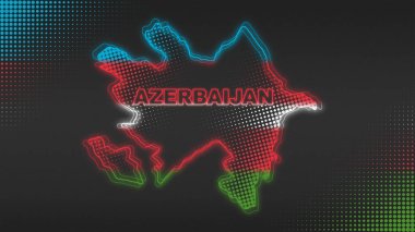 Neon Azerbaijan Map Outline Futuristic Digital Glow Halftone Illustration