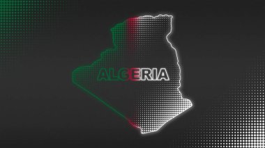 Neon Algeria Map Outline Futuristic Digital Glow Halftone Illustration