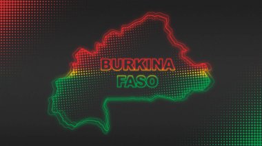 Neon Burkina Faso Map Outline Futuristic Digital Glow Halftone Illustration