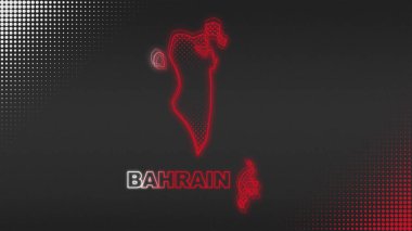 Neon Bahrain Map Outline Futuristic Digital Glow Halftone Illustration
