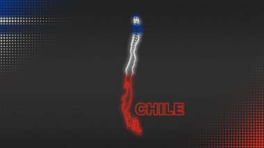 Neon Chile Map Outline Futuristic Digital Glow Halftone Illustration
