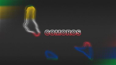 Neon Comoros Map Outline Futuristic Digital Glow Halftone Illustration