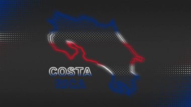 Neon Yeşil Kosta Rika Haritası Fütürist Dijital Işıltı YarıTonlama İllüstrasyonu