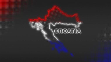 Neon Croatia Map Outline Futuristic Digital Glow Halftone Illustration