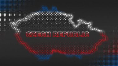 Neon Çek Cumhuriyeti Haritası Fütürist Dijital Işıltı Yarıtonlama İllüstrasyonu