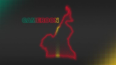 Neon Cameroon Map Outline Futuristic Digital Glow Halftone Illustration