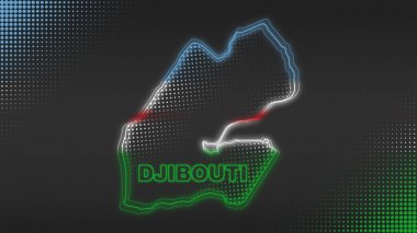 Neon Djibouti Map Outline Futuristic Digital Glow Halftone Illustration