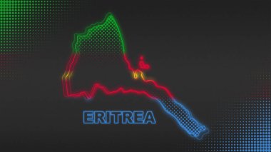 Neon Eritrea Map Outline Futuristic Digital Glow Halftone Illustration