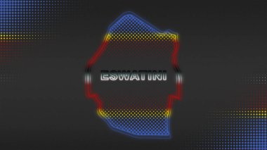 Neon Eswatini Map Outline Futuristic Digital Glow Halftone Illustration