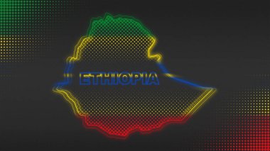 Neon Ethiopia Map Outline Futuristic Digital Glow Halftone Illustration