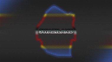 Neon Svaziland Haritası Fütüristik Dijital Işıltı YarıTonlama İllüstrasyonu