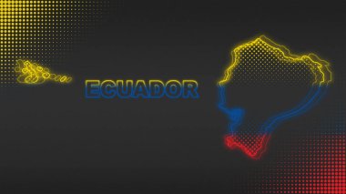 Neon Ekvador Haritası Fütüristik Dijital Parıltı YarıTonlama İllüstrasyonu