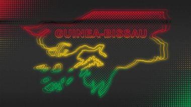 Neon Guinea-Bissau Map Outline Futuristic Digital Glow Halftone Illustration
