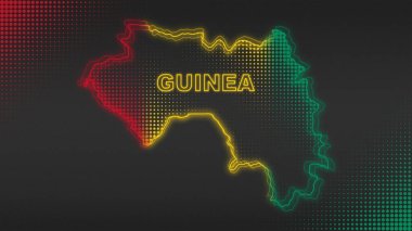 Neon Guinea Map Outline Futuristic Digital Glow Halftone Illustration