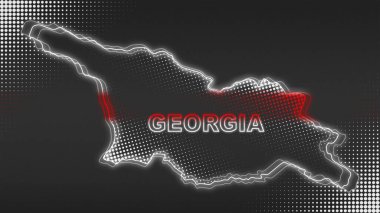 Neon Georgia Haritası Fütürist Dijital Işıltı YarıTonlama İllüstrasyonu