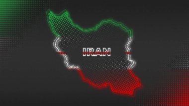 Neon İran Haritası Fütüristik Dijital Işıltı Yarıton İllüstrasyonu