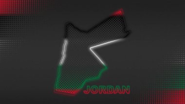 Neon Jordan Map Outline Futuristic Digital Glow Halftone Illustration