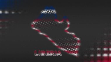 Neon Liberia Map Outline Futuristic Digital Glow Halftone Illustration
