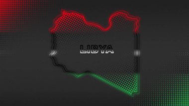 Neon Libya Map Outline Futuristic Digital Glow Halftone Illustration