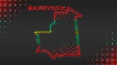 Neon Mauritania Map Outline Futuristic Digital Glow Halftone Illustration