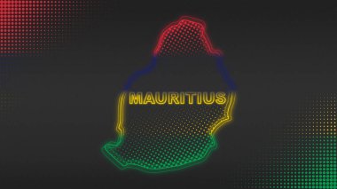 Neon Mauritius Map Outline Futuristic Digital Glow Halftone Illustration