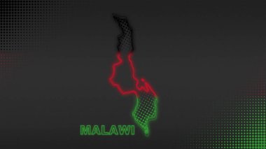 Neon Malawi Haritası Fütürist Dijital Parıltı YarıTonlama İllüstrasyonu