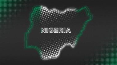 Neon Nijerya Haritası Taslak Fütüristik Dijital Parıltı YarıTonlama İllüstrasyonu