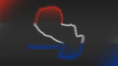 Neon Paraguay Haritası Taslak Fütüristik Dijital Işıltı YarıTonlama İllüstrasyonu