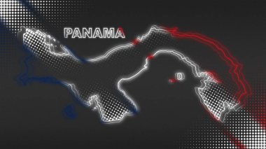 Neon Panama Haritası Fütürist Dijital Işıltı YarıTonlama İllüstrasyonu