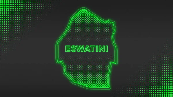 Neon Eswatini Map Outline Futuristic Digital Glow Halftone Illustration