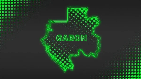 Neon Gabon Haritası Taslak Fütüristik Dijital Parıltı YarıTonlama İllüstrasyonu