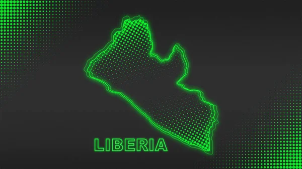 Neon Liberia Map Outline Futuristic Digital Glow Halftone Illustration