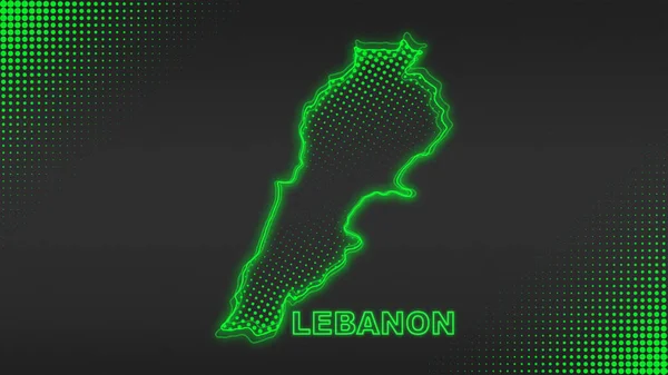 Neon Lebanon Map Outline Futuristic Digital Glow Halftone Illustration