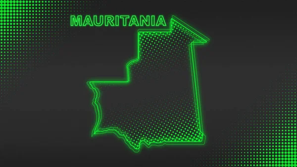 Neon Mauritania Map Outline Futuristic Digital Glow Halftone Illustration