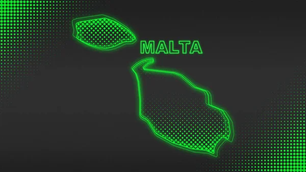 Neon Malta Map Outline Futuristic Digital Glow Halftone Illustration