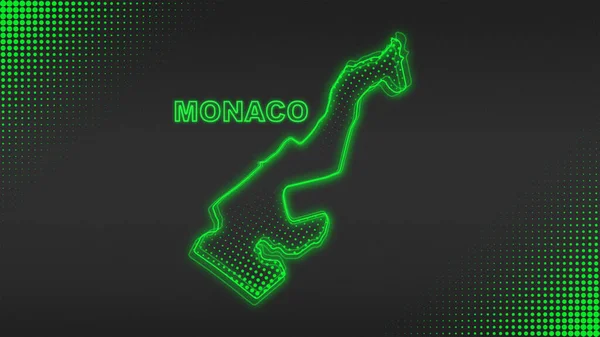 Neon Monako Haritası Fütürist Dijital Parıltı YarıTonlama İllüstrasyonu
