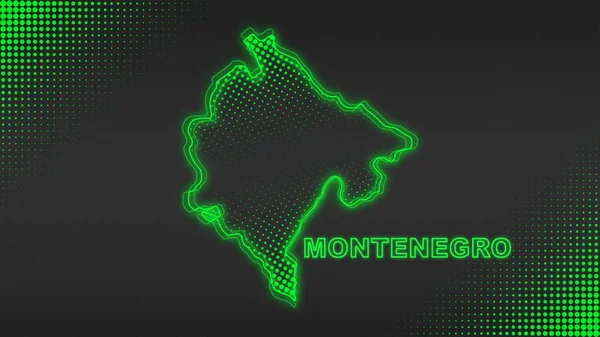 Neon Montenegro Map Outline Futuristic Digital Glow Halftone Illustration